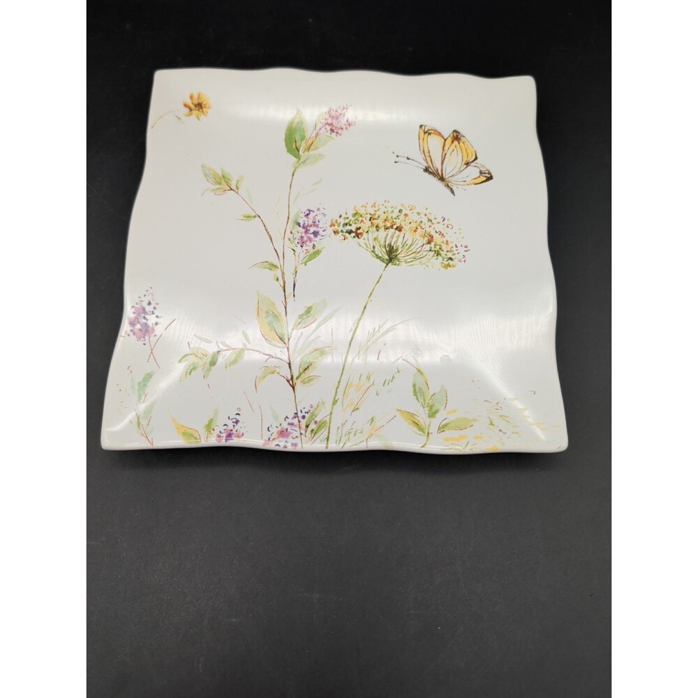 222 Fifth Butterfly Fantasy Square Salad 8" Plate Fine China Floral Replacement